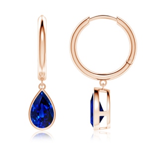 9x7mm Lab-Grown Pear-Shaped Blue Sapphire Hoop Drop Earrings in 9K Rose Gold