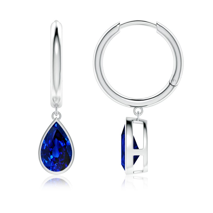Pear-Shaped Lab-Grown Blue Sapphire Hoop Drop Earrings - Main Image