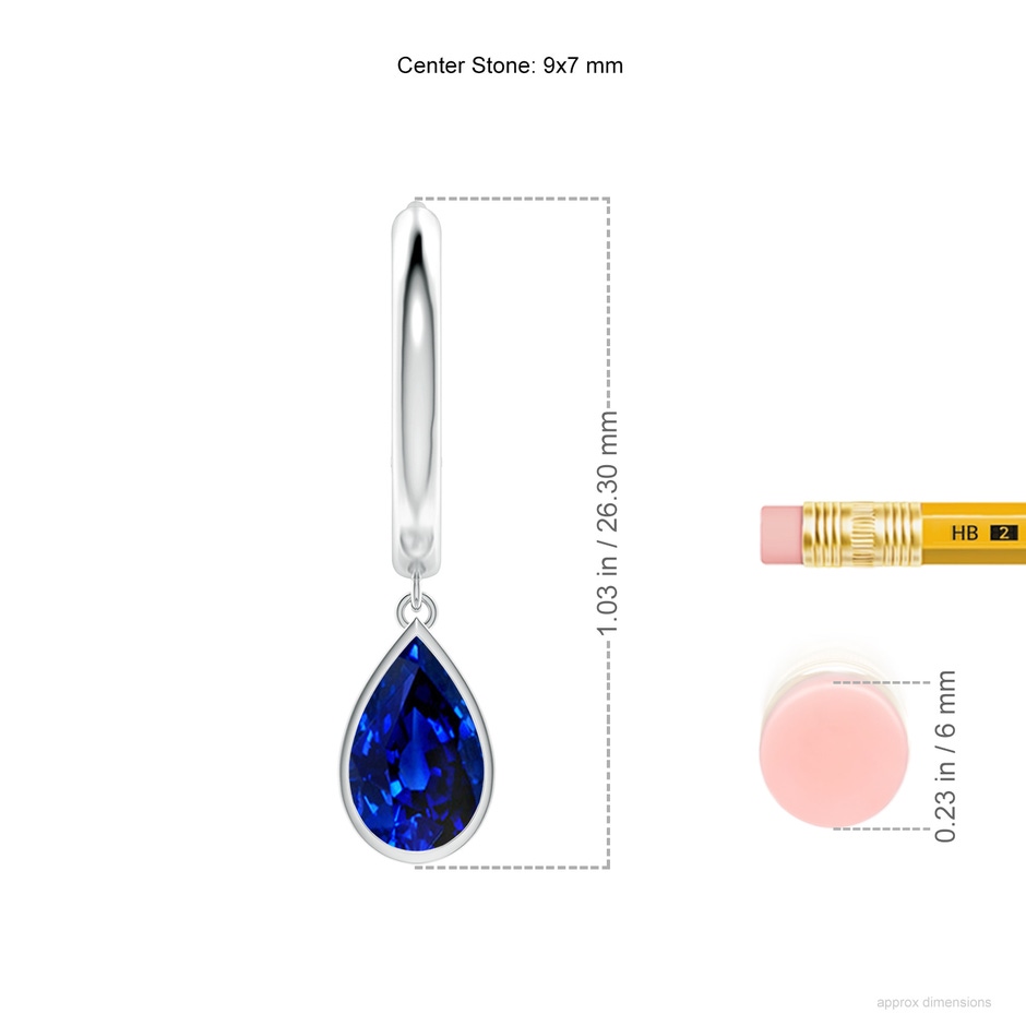 9x7mm Lab-Grown Pear-Shaped Blue Sapphire Hoop Drop Earrings in P950 Platinum ruler