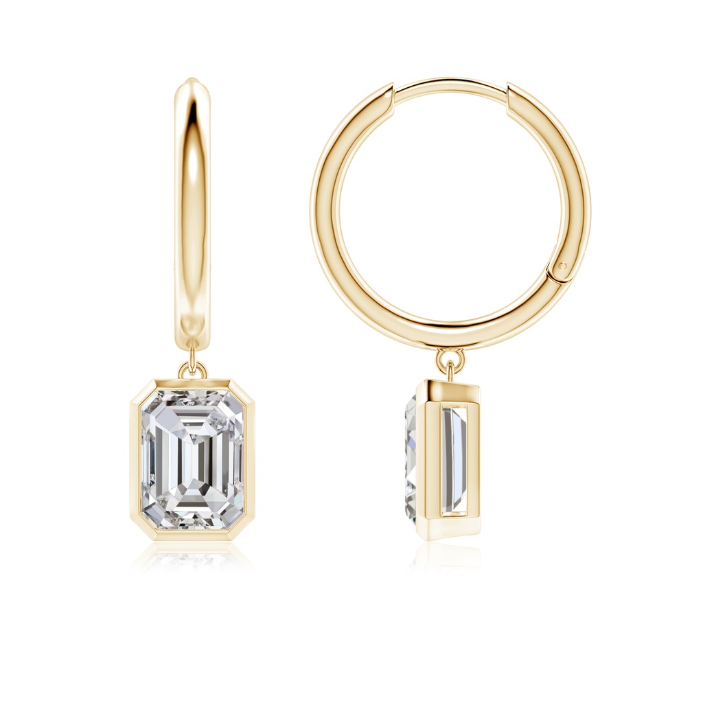 7x5mm IJI1I2 Emerald-Cut Diamond Hoop Drop Earrings in Yellow Gold