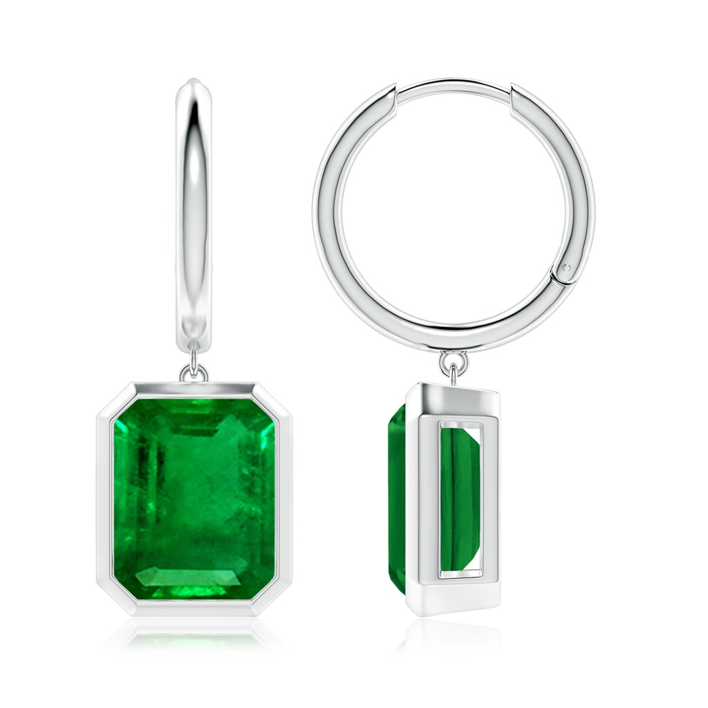 10x8mm AAAA Emerald-Cut Emerald Hoop Drop Earrings in P950 Platinum