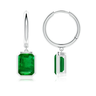 8x6mm AAAA Emerald-Cut Emerald Hoop Drop Earrings in P950 Platinum