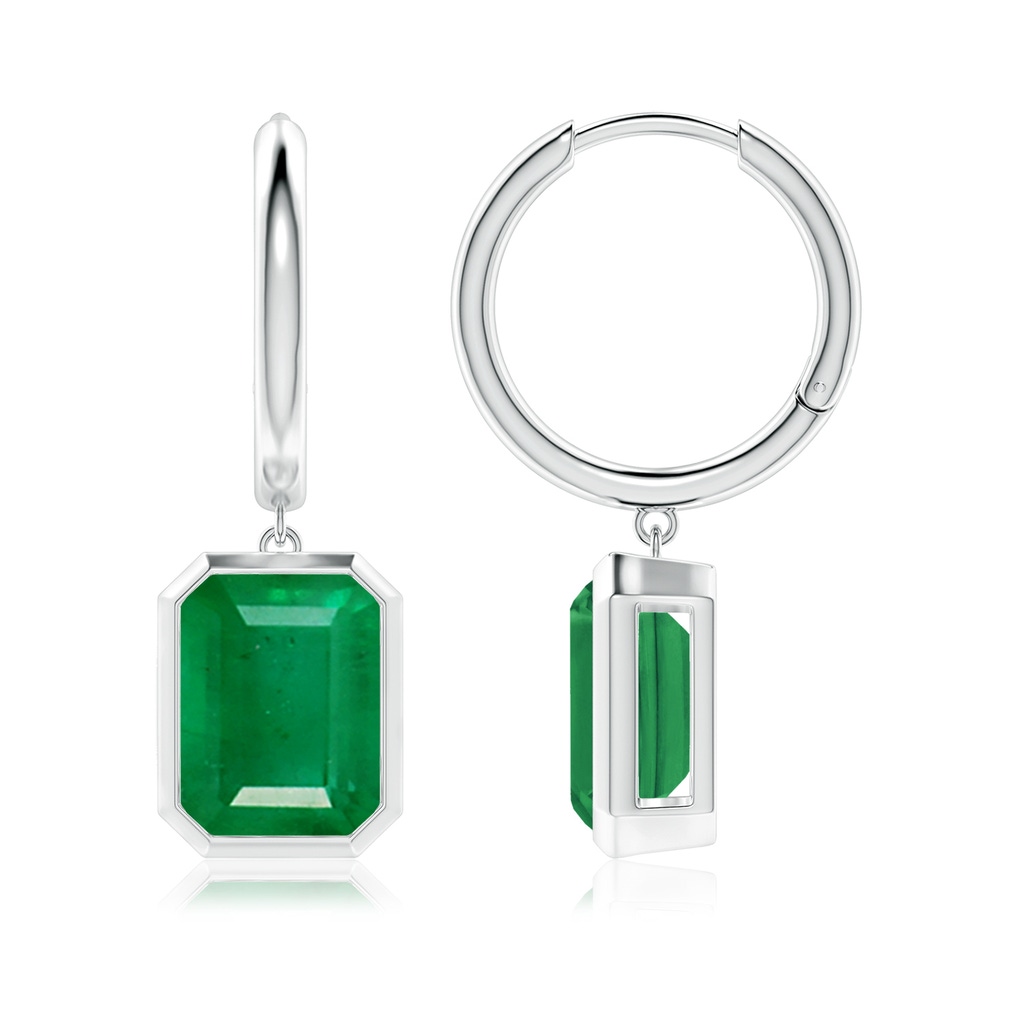 9x7mm AA Emerald-Cut Emerald Hoop Drop Earrings in White Gold