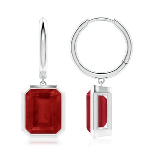 10x8mm AA Emerald-Cut Ruby Hoop Drop Earrings in P950 Platinum