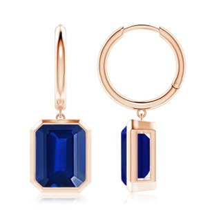 10x8mm AAAA Emerald-Cut Blue Sapphire Hoop Drop Earrings in Rose Gold