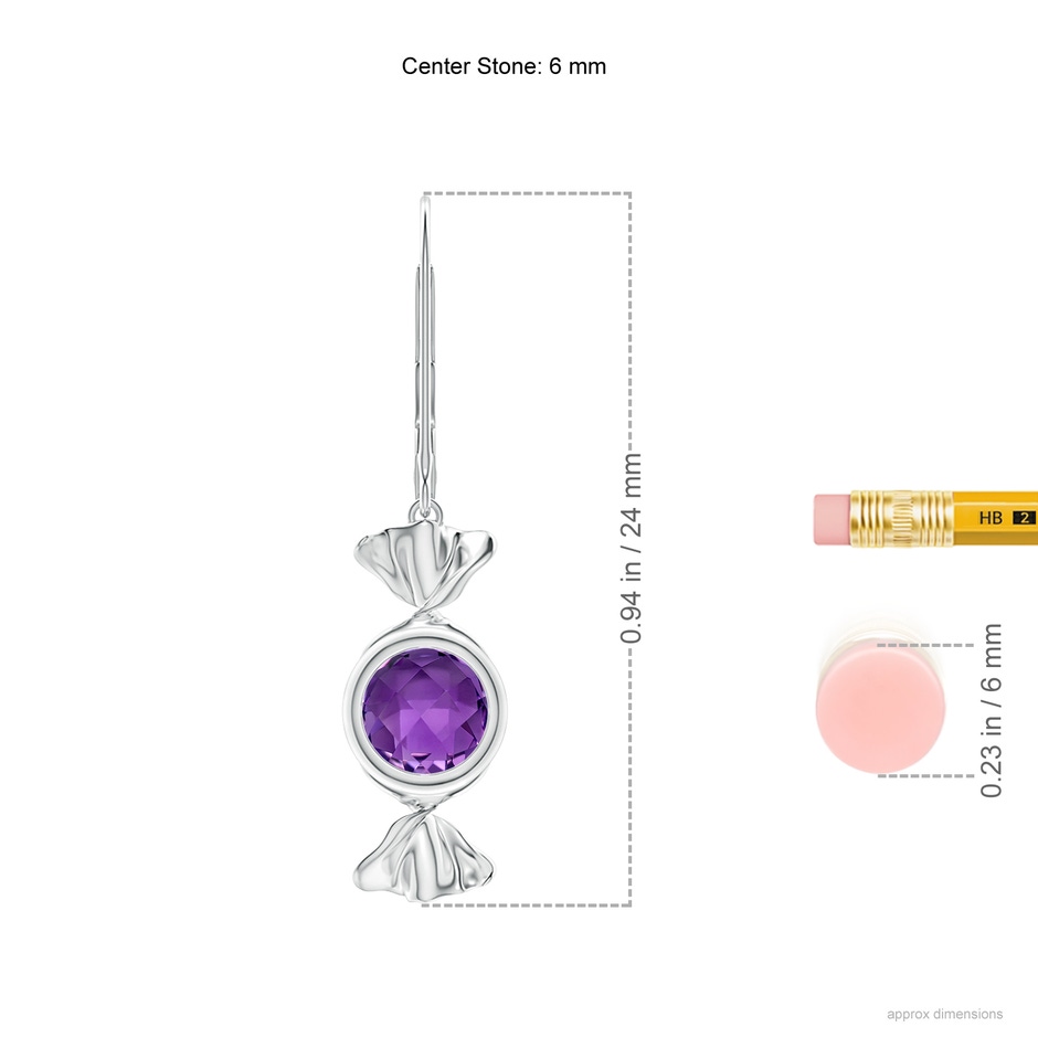 6mm AAA Sweet Treats Round Amethyst Candy Drop Earrings in 18K White Gold ruler
