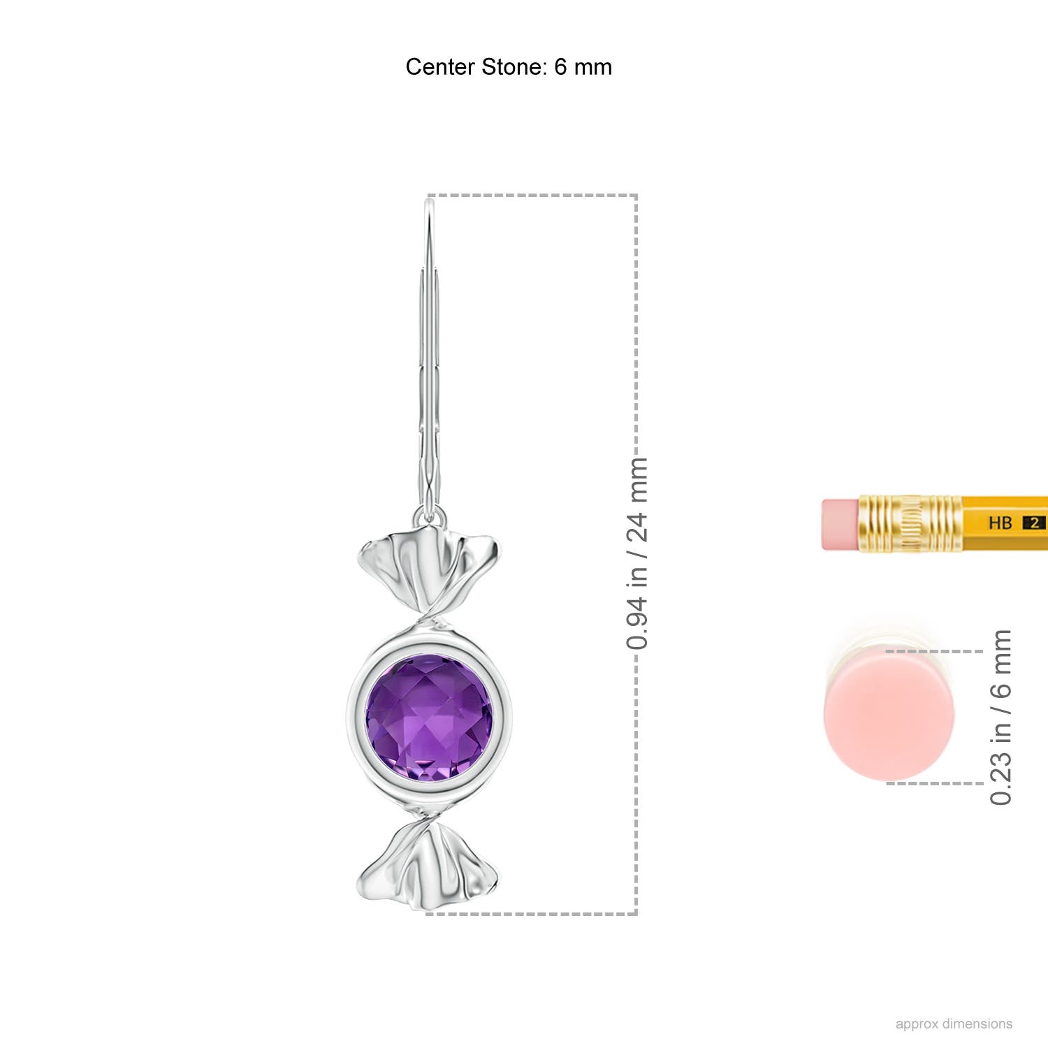 6mm AAA Sweet Treats Round Amethyst Candy Drop Earrings in White Gold - ruler