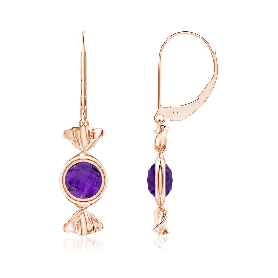 6mm AAAA Sweet Treats Round Amethyst Candy Drop Earrings in 18K Rose Gold 