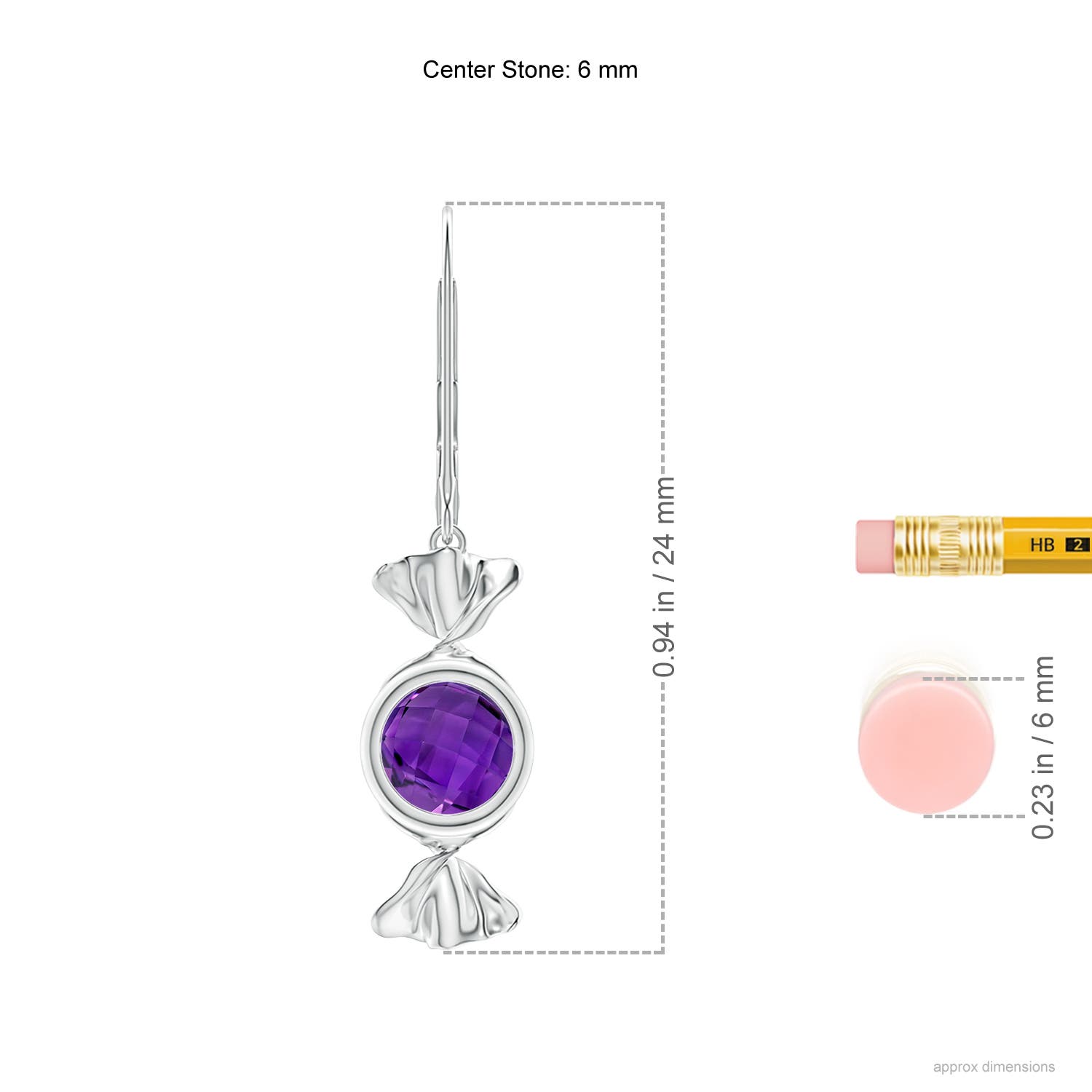 6mm AAAA Sweet Treats Round Amethyst Candy Drop Earrings in 18K White Gold - ruler