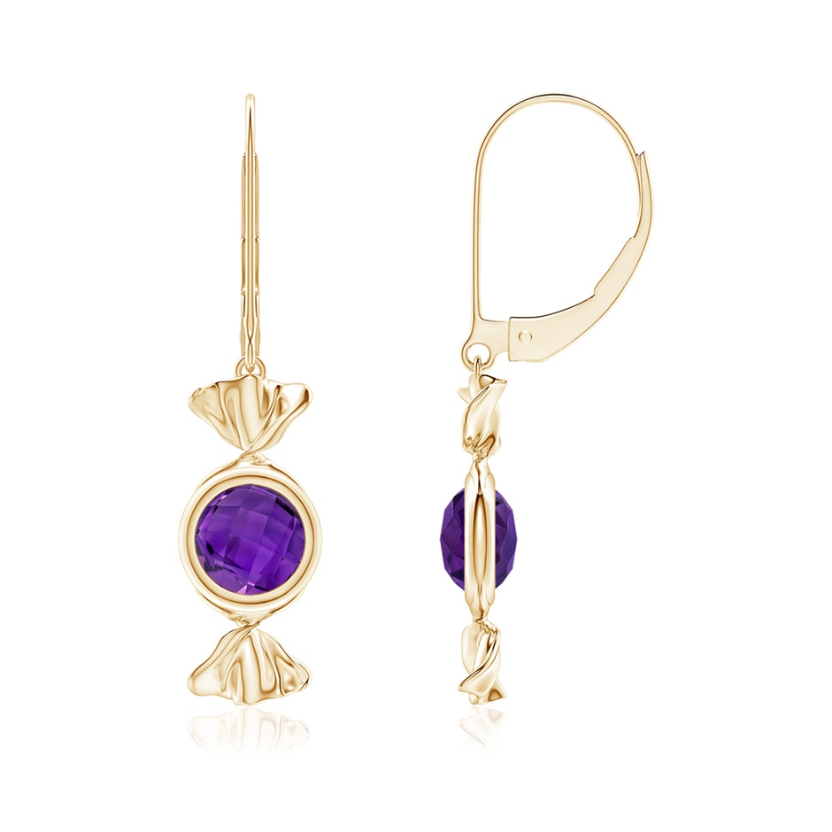 6mm AAAA Sweet Treats Round Amethyst Candy Drop Earrings in Yellow Gold 