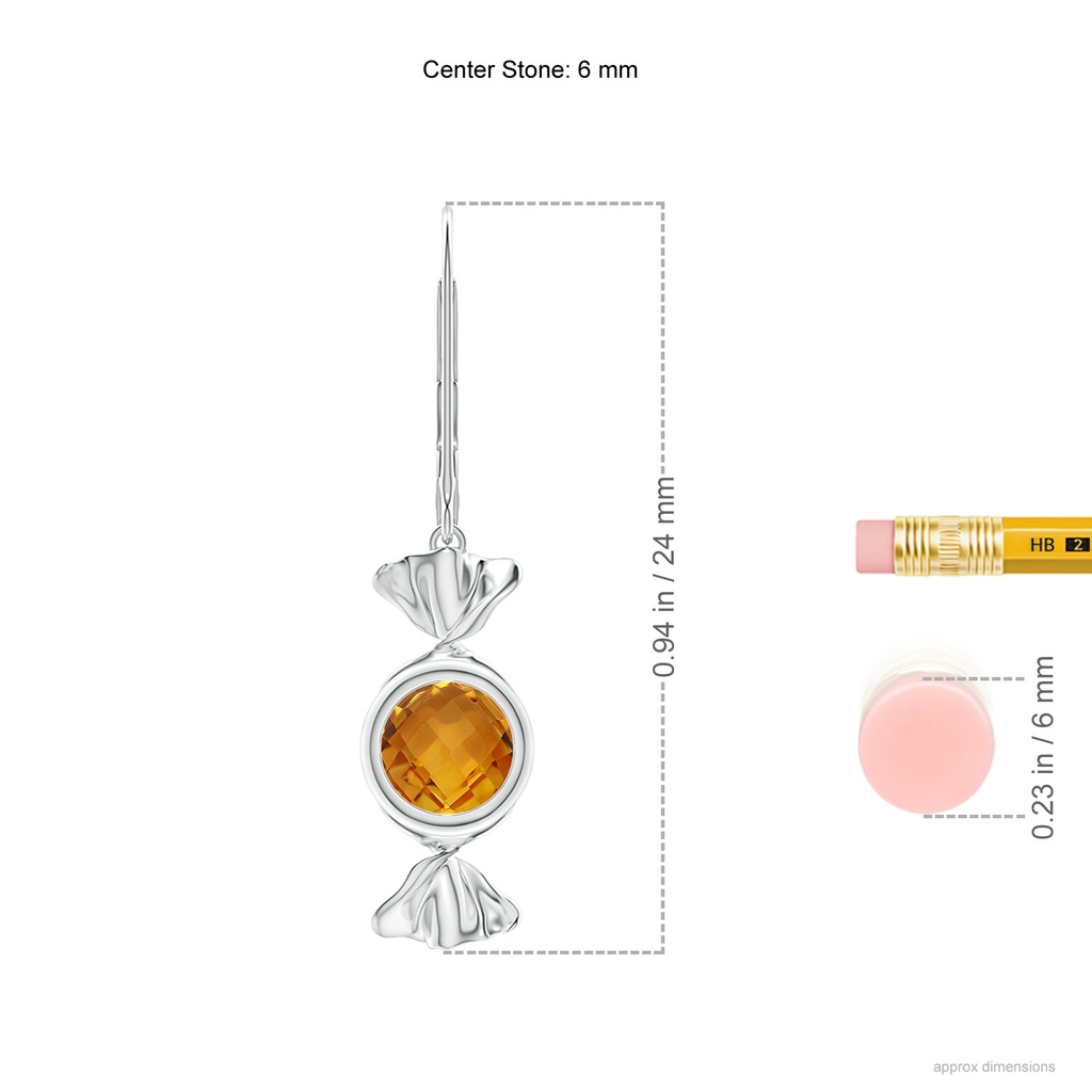 6mm AAA Sweet Treats Round Citrine Candy Drop Earrings in White Gold ruler