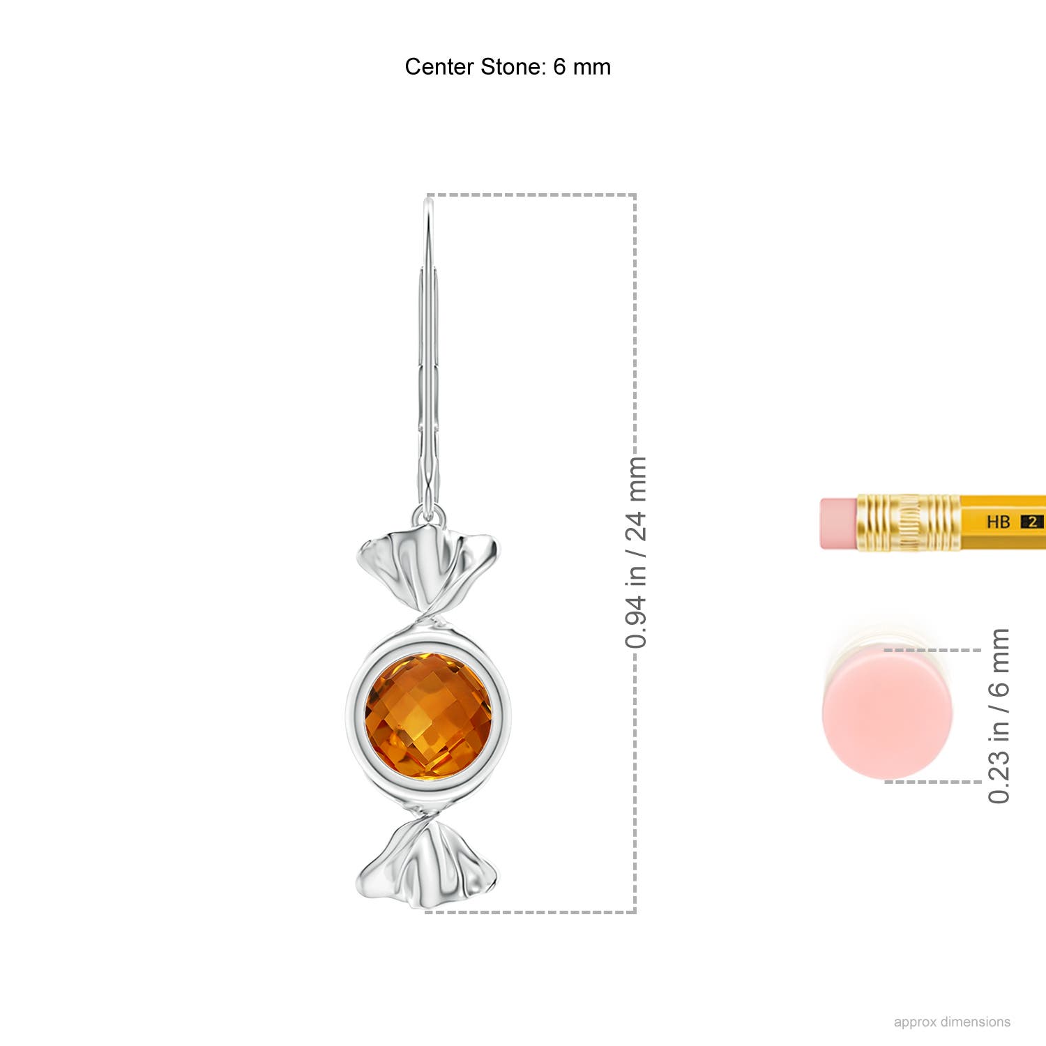 6mm AAAA Sweet Treats Round Citrine Candy Drop Earrings in 18CT White Gold - ruler