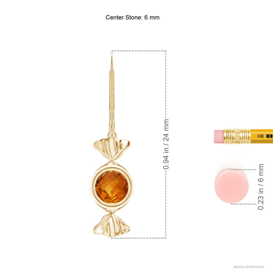 6mm AAAA Sweet Treats Round Citrine Candy Drop Earrings in Yellow Gold ruler