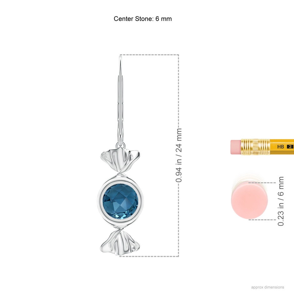 6mm AAA Sweet Treats Round London Blue Topaz Candy Drop Earrings in White Gold ruler