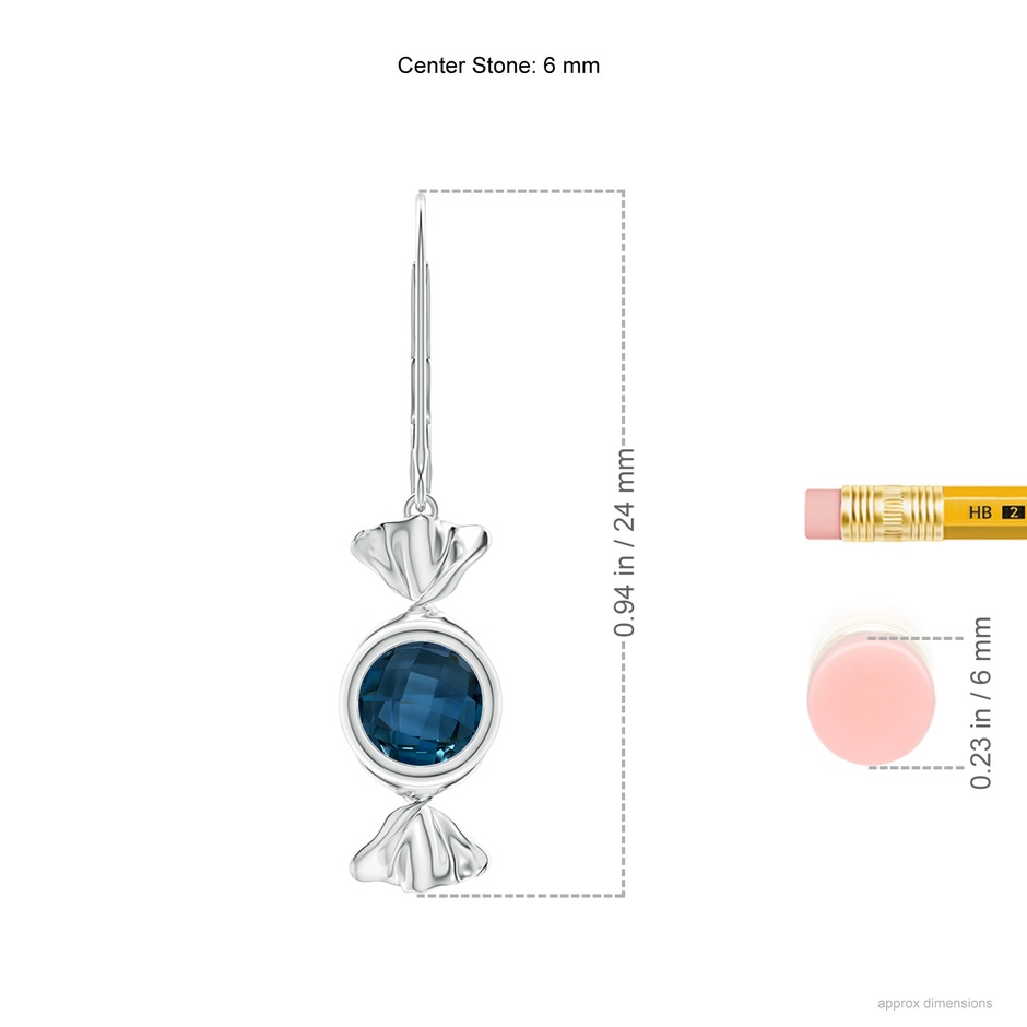 6mm AAAA Sweet Treats Round London Blue Topaz Candy Drop Earrings in 18K White Gold ruler