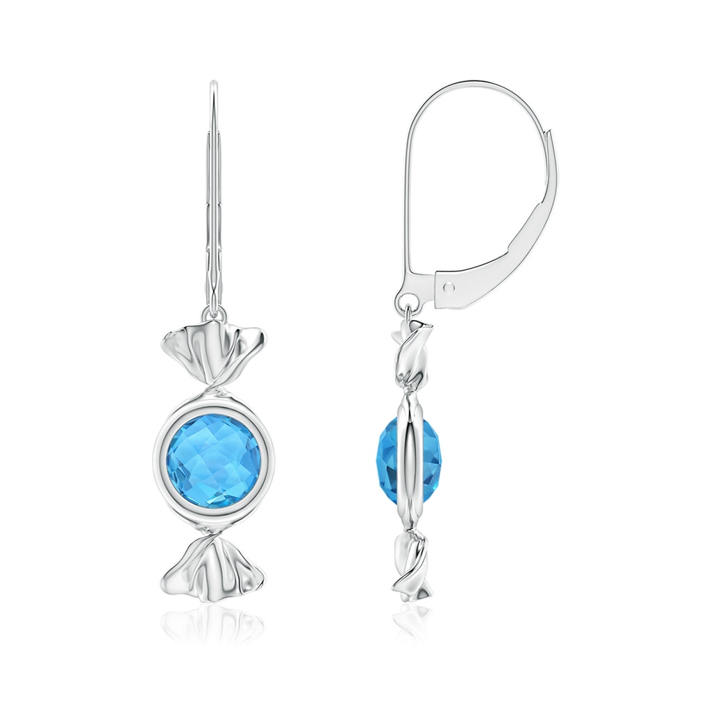 6mm AAA Sweet Treats Round Swiss Blue Topaz Candy Drop Earrings in White Gold