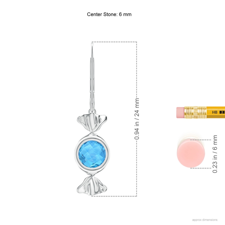 6mm AAA Sweet Treats Round Swiss Blue Topaz Candy Drop Earrings in White Gold ruler