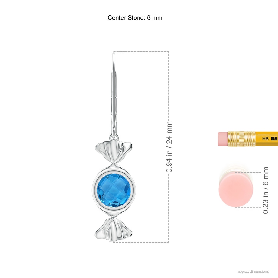 6mm AAAA Sweet Treats Round Swiss Blue Topaz Candy Drop Earrings in 18K White Gold ruler