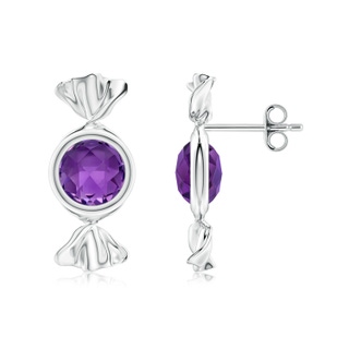 6mm AAA Sweet Treats Round Amethyst Candy Stud Earrings in White Gold