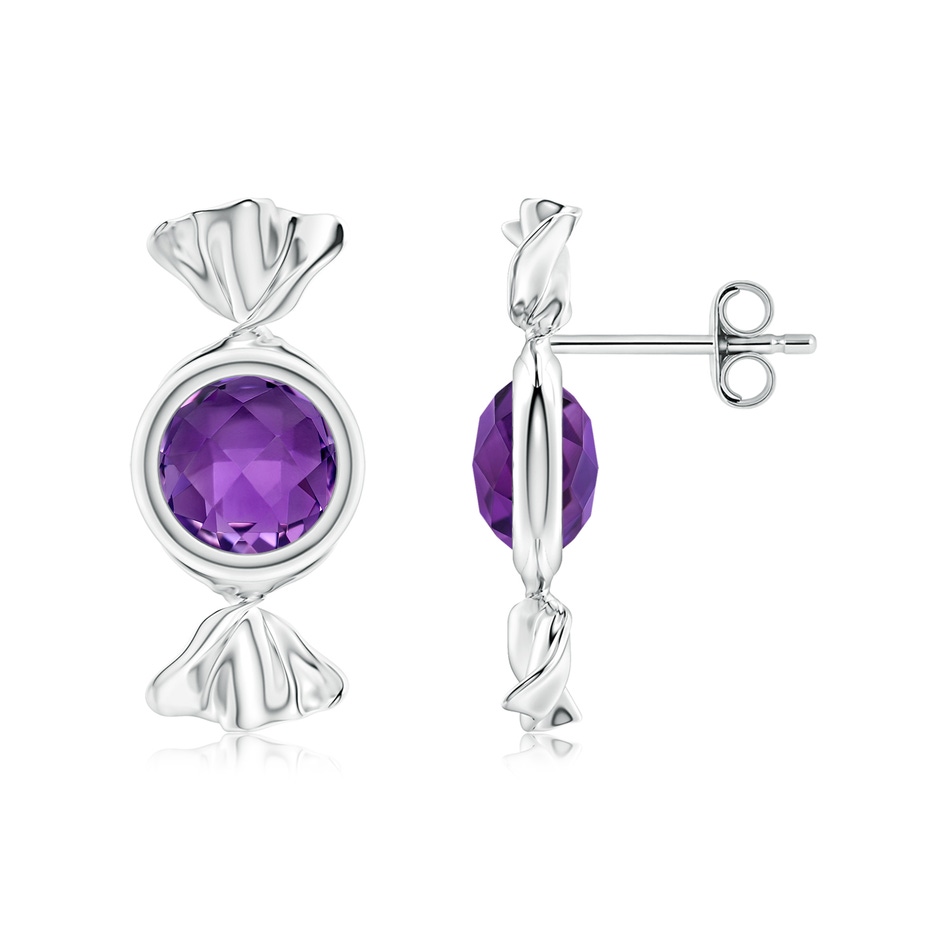 6mm AAA Sweet Treats Round Amethyst Candy Stud Earrings in White Gold 