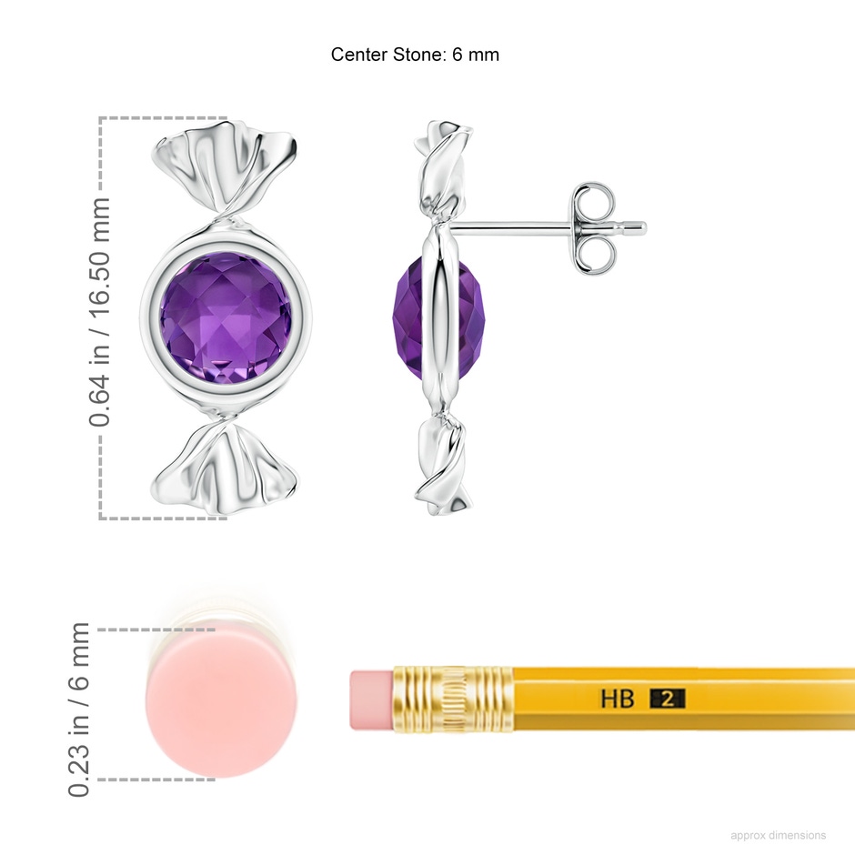 6mm AAA Sweet Treats Round Amethyst Candy Stud Earrings in White Gold ruler