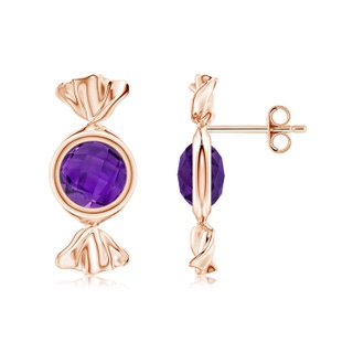 6mm AAAA Sweet Treats Round Amethyst Candy Stud Earrings in 18K Rose Gold