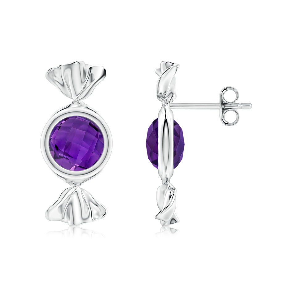 6mm AAAA Sweet Treats Round Amethyst Candy Stud Earrings in 18K White Gold 