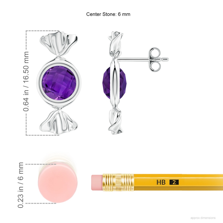 6mm AAAA Sweet Treats Round Amethyst Candy Stud Earrings in 18K White Gold ruler