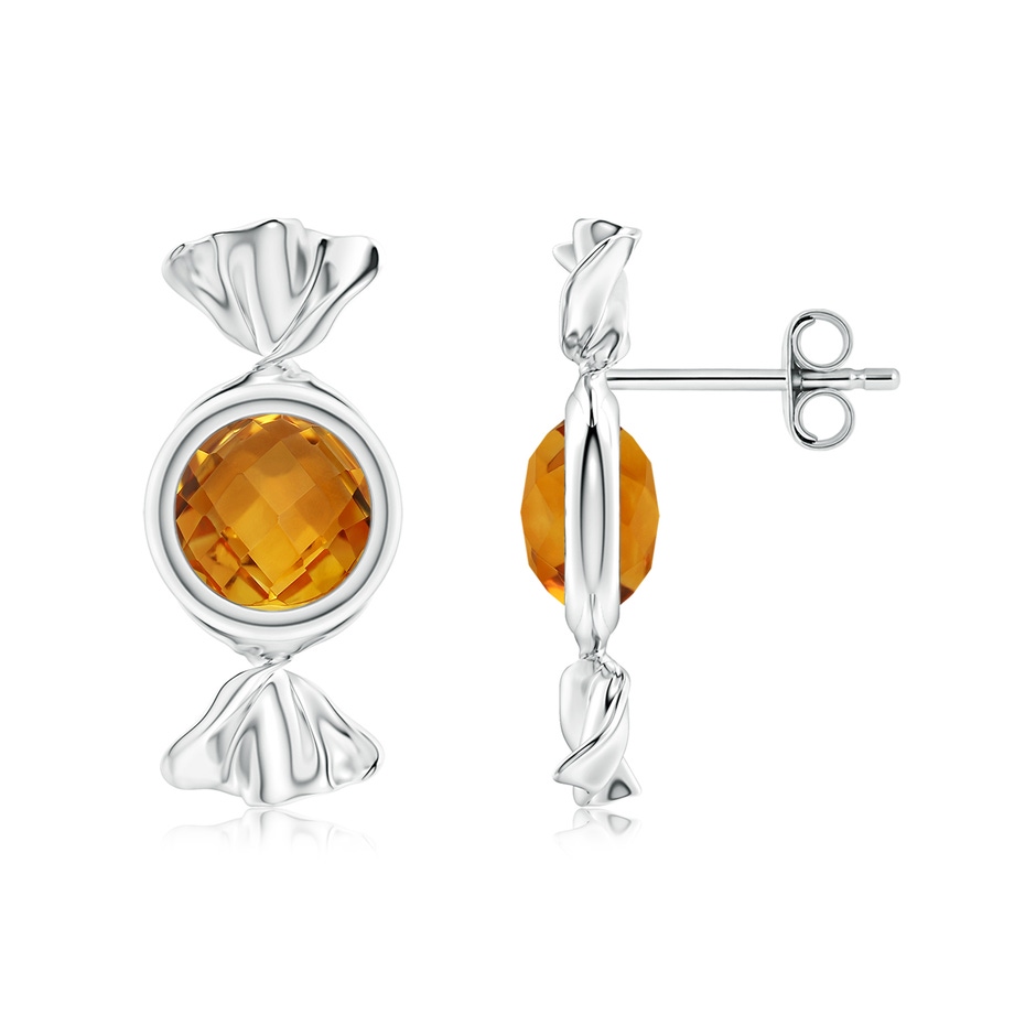 6mm AAA Sweet Treats Round Citrine Candy Stud Earrings in White Gold 