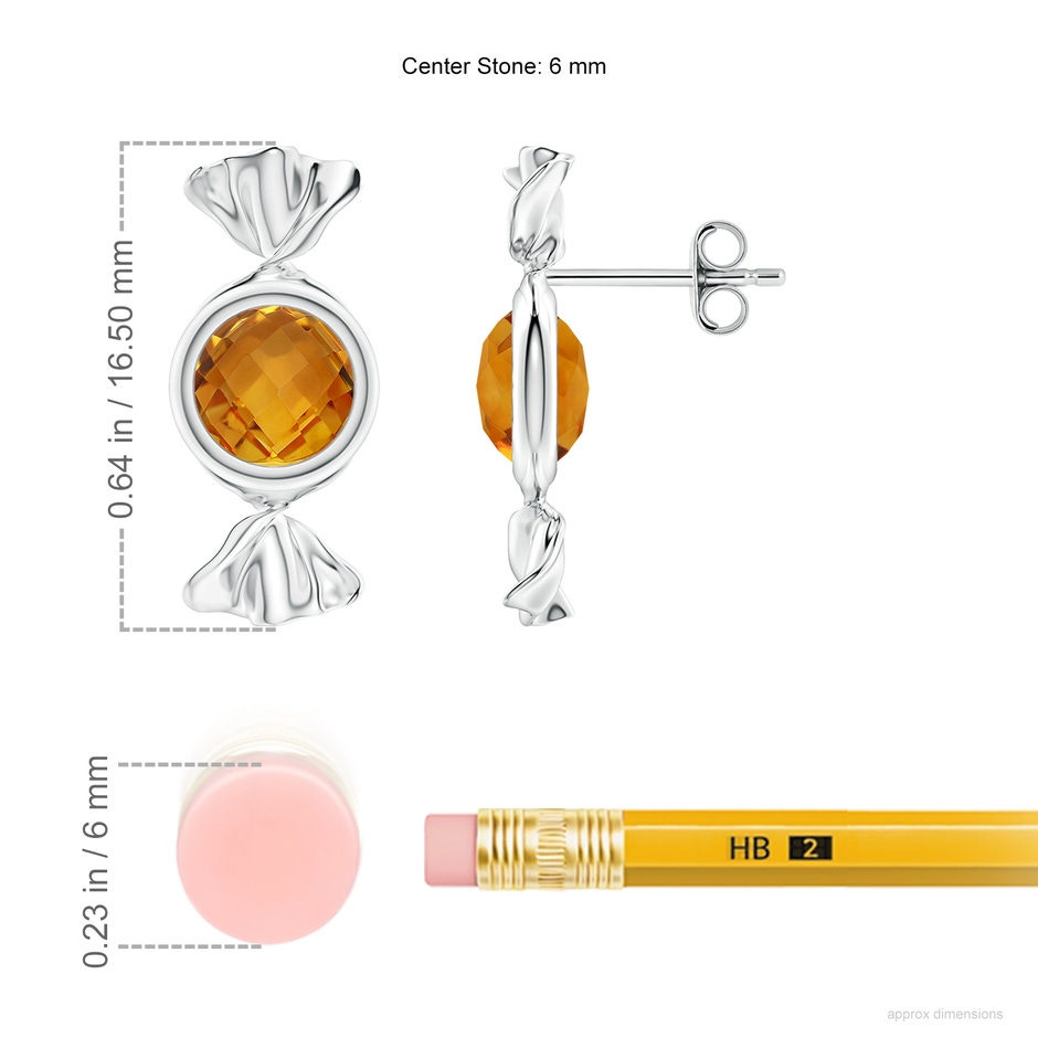 6mm AAA Sweet Treats Round Citrine Candy Stud Earrings in White Gold ruler