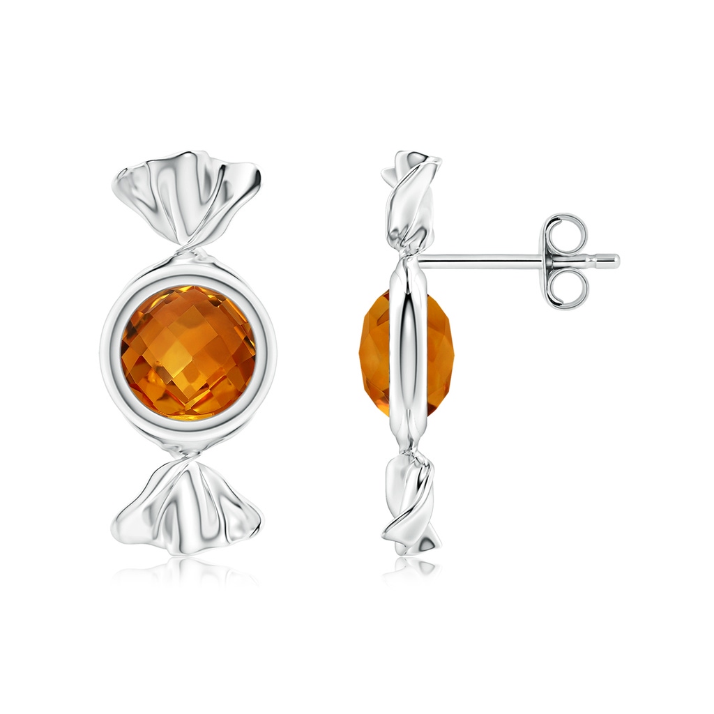 6mm AAAA Sweet Treats Round Citrine Candy Stud Earrings in 18K White Gold