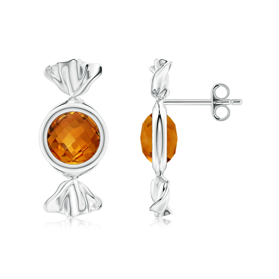 6mm AAAA Sweet Treats Round Citrine Candy Stud Earrings in 18K White Gold 