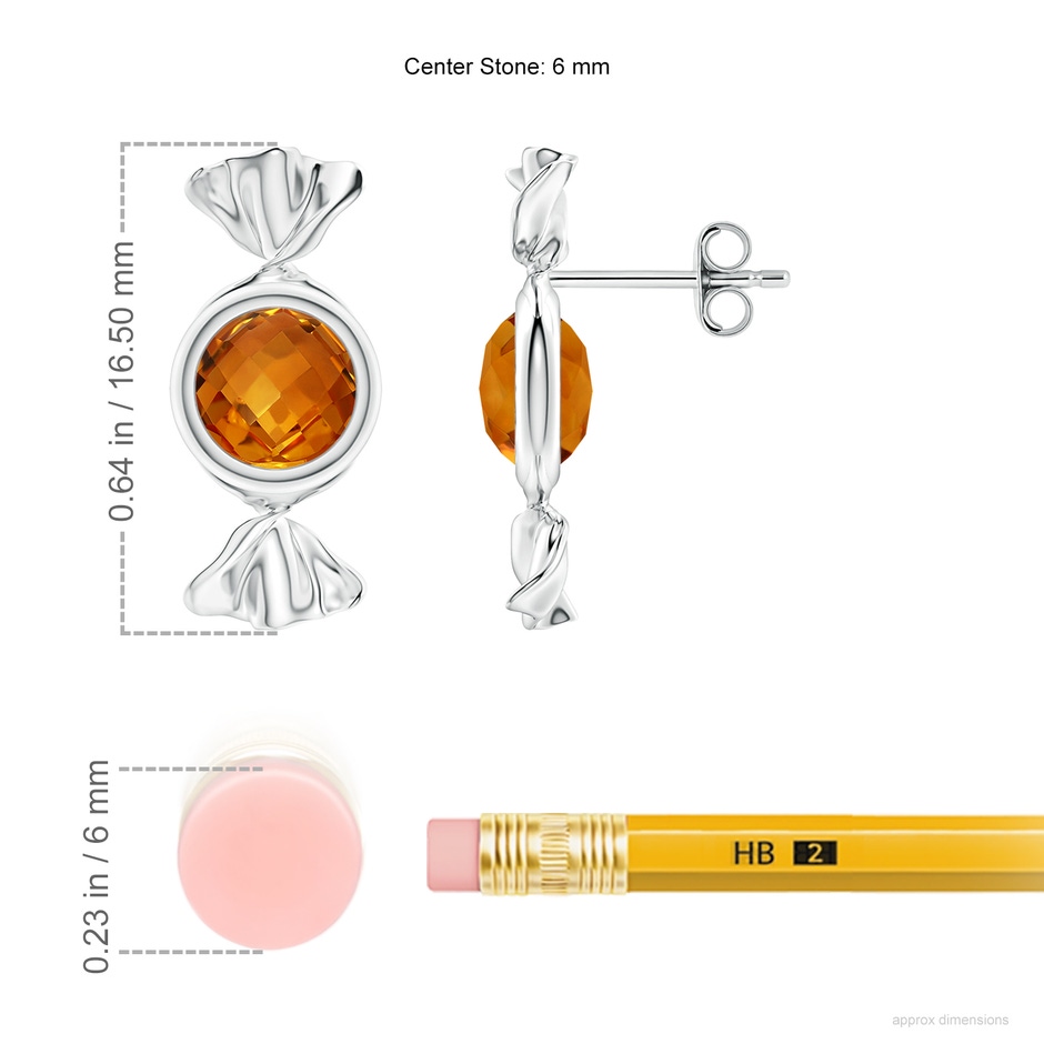 6mm AAAA Sweet Treats Round Citrine Candy Stud Earrings in 18K White Gold ruler