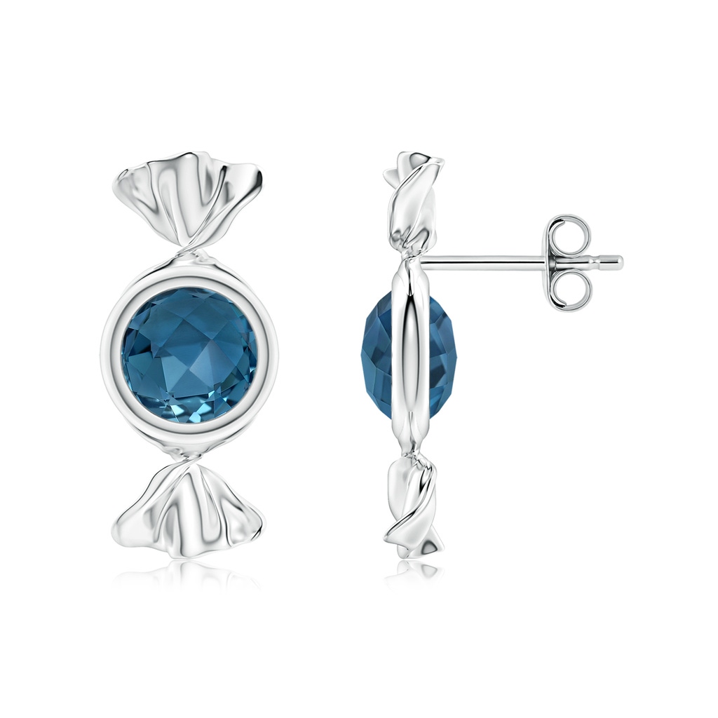 6mm AAA Sweet Treats Round London Blue Topaz Candy Stud Earrings in White Gold