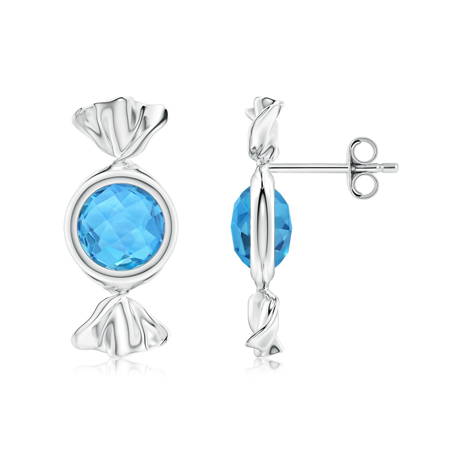 6mm AAA Sweet Treats Round Swiss Blue Topaz Candy Stud Earrings in White Gold 