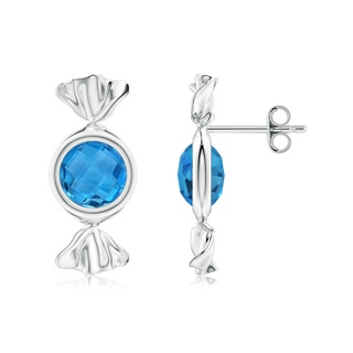 6mm AAAA Sweet Treats Round Swiss Blue Topaz Candy Stud Earrings in 18K White Gold