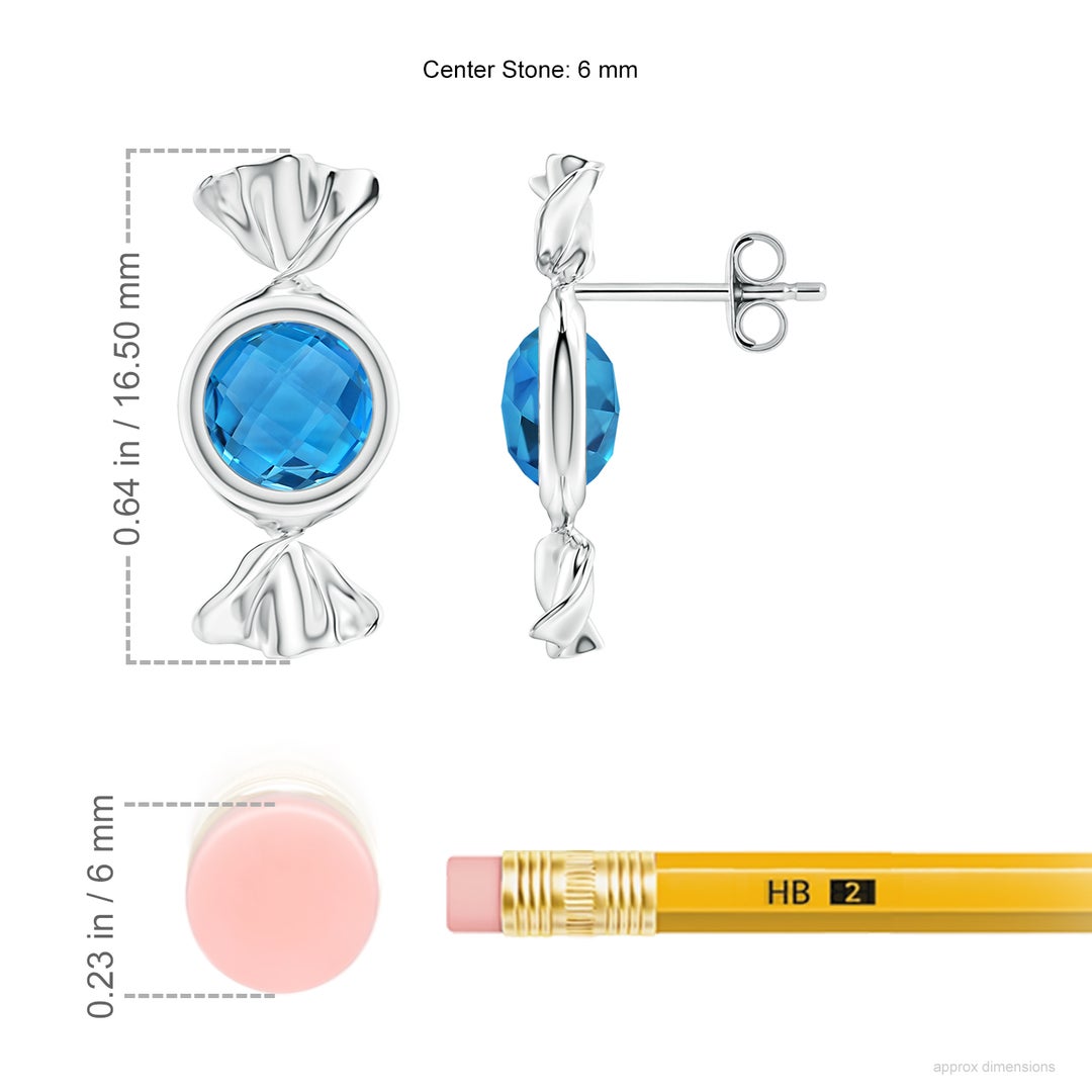 6mm AAAA Sweet Treats Round Swiss Blue Topaz Candy Stud Earrings in 18K White Gold - ruler