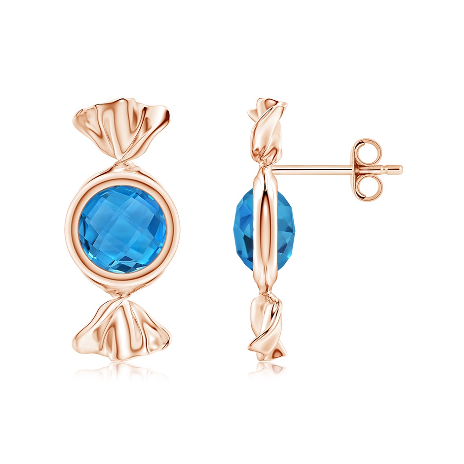 6mm AAAA Sweet Treats Round Swiss Blue Topaz Candy Stud Earrings in Rose Gold 