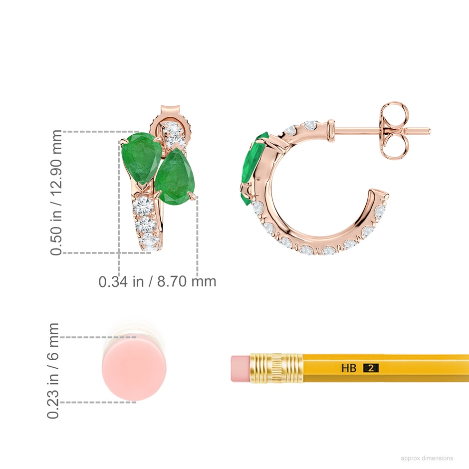 6x4mm A Two-Stone Pear Emerald Bypass Hoop Earrings in Rose Gold ruler