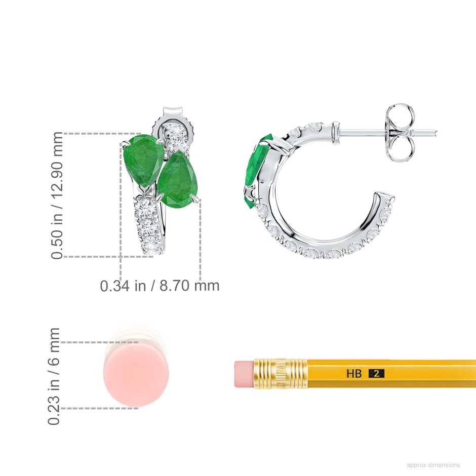 6x4mm A Two-Stone Pear Emerald Bypass Hoop Earrings in White Gold ruler