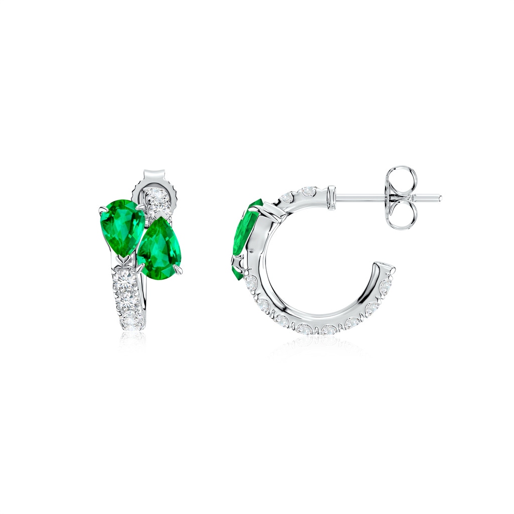 6x4mm AAA Two-Stone Pear Emerald Bypass Hoop Earrings in White Gold