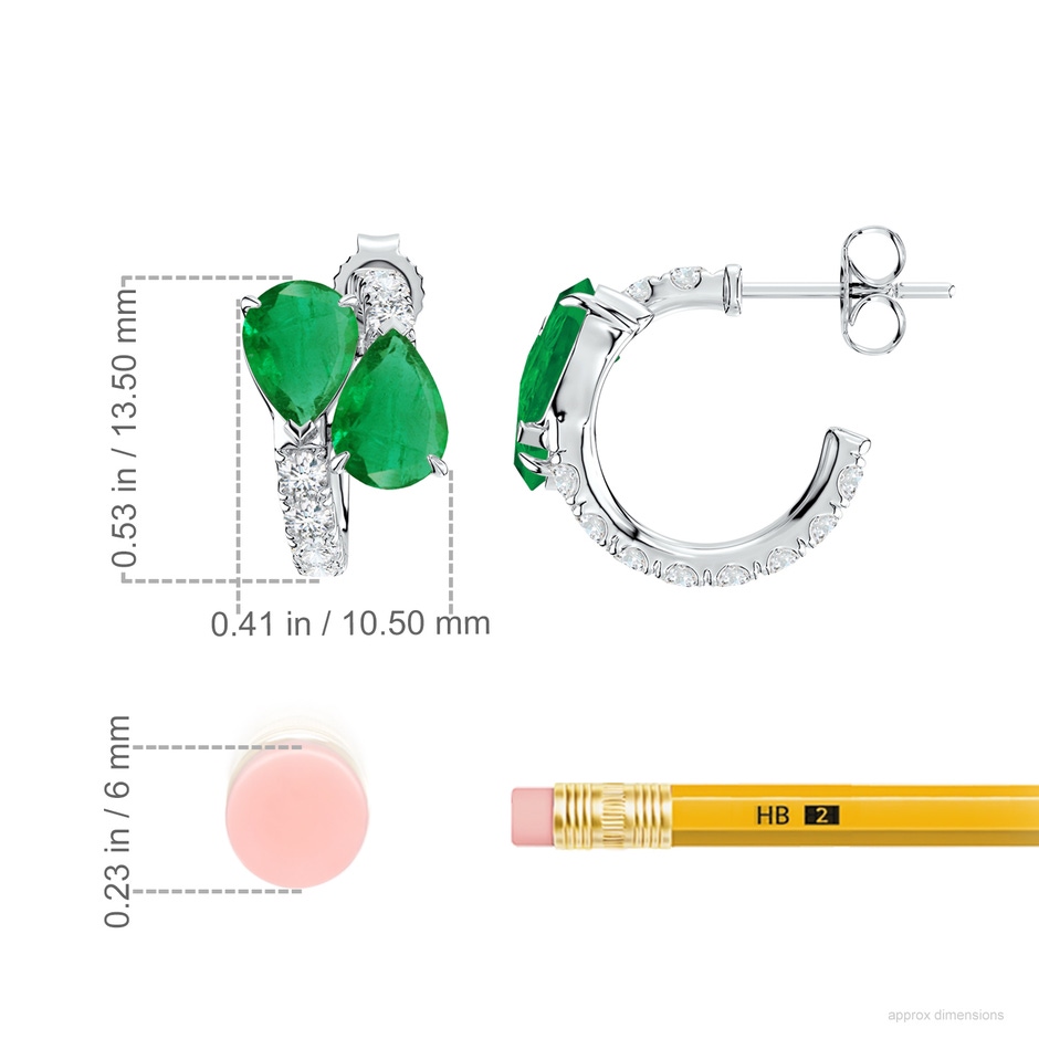7x5mm AA Two-Stone Pear Emerald Bypass Hoop Earrings in White Gold ruler