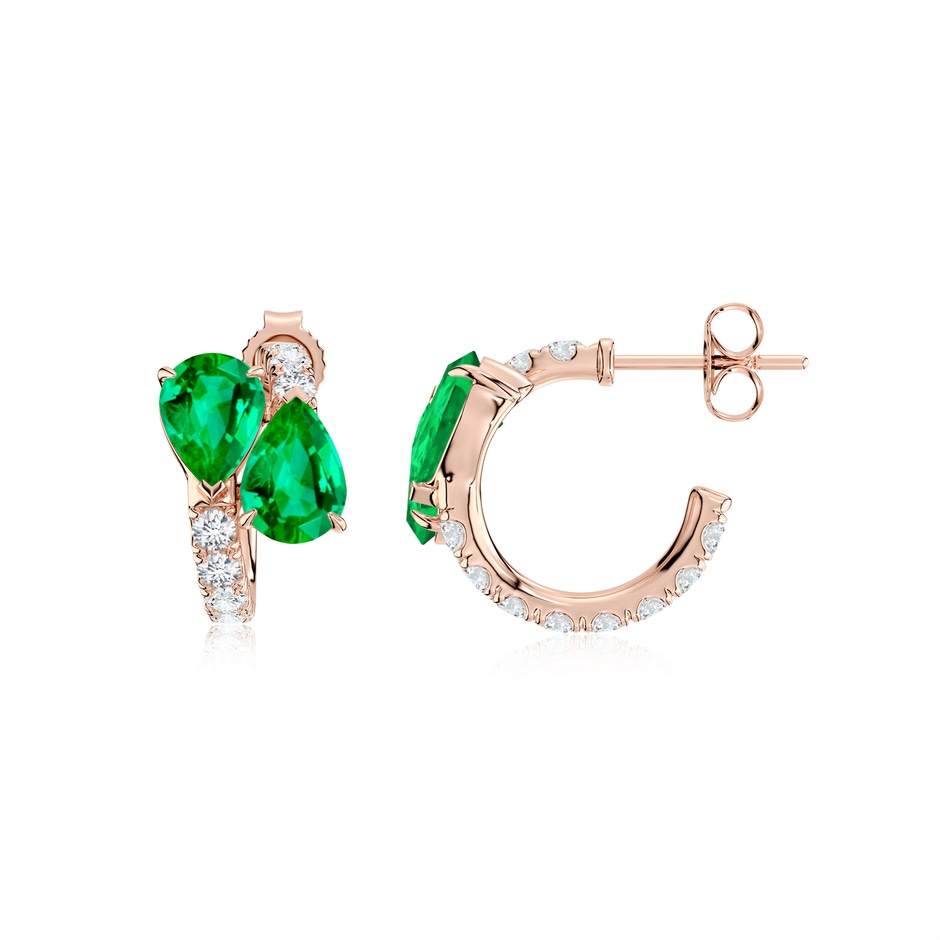7x5mm AAA Two-Stone Pear Emerald Bypass Hoop Earrings in Rose Gold 