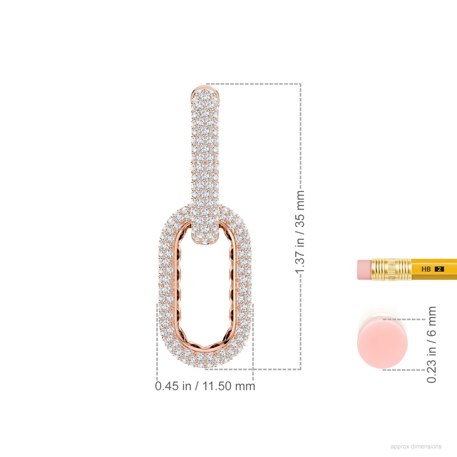 1.2mm GVS2 Pave-Set Diamond Chain Link Dangle Earrings in Rose Gold ruler