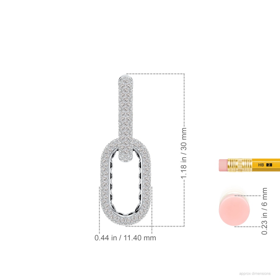 1mm IJI1I2 Pave-Set Diamond Chain Link Dangle Earrings in White Gold ruler
