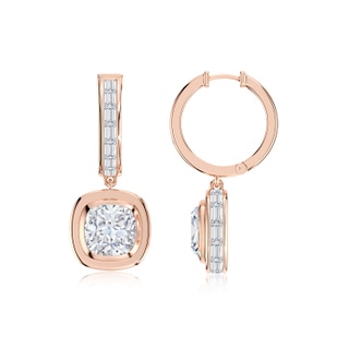 6mm GVS2 Bezel-Set Cushion Diamond Hoop Drop Earrings with Hidden Halo in Rose Gold
