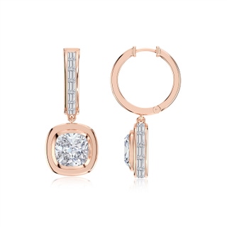 6mm HSI2 Bezel-Set Cushion Diamond Hoop Drop Earrings with Hidden Halo in 18K Rose Gold
