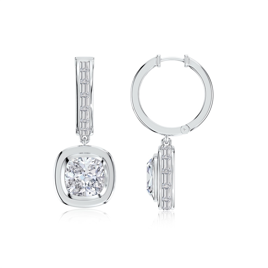 6mm HSI2 Bezel-Set Cushion Diamond Hoop Drop Earrings with Hidden Halo in White Gold 