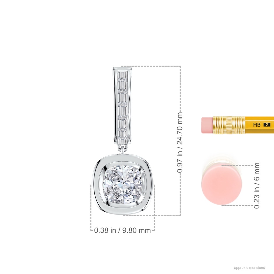 6mm HSI2 Bezel-Set Cushion Diamond Hoop Drop Earrings with Hidden Halo in White Gold ruler