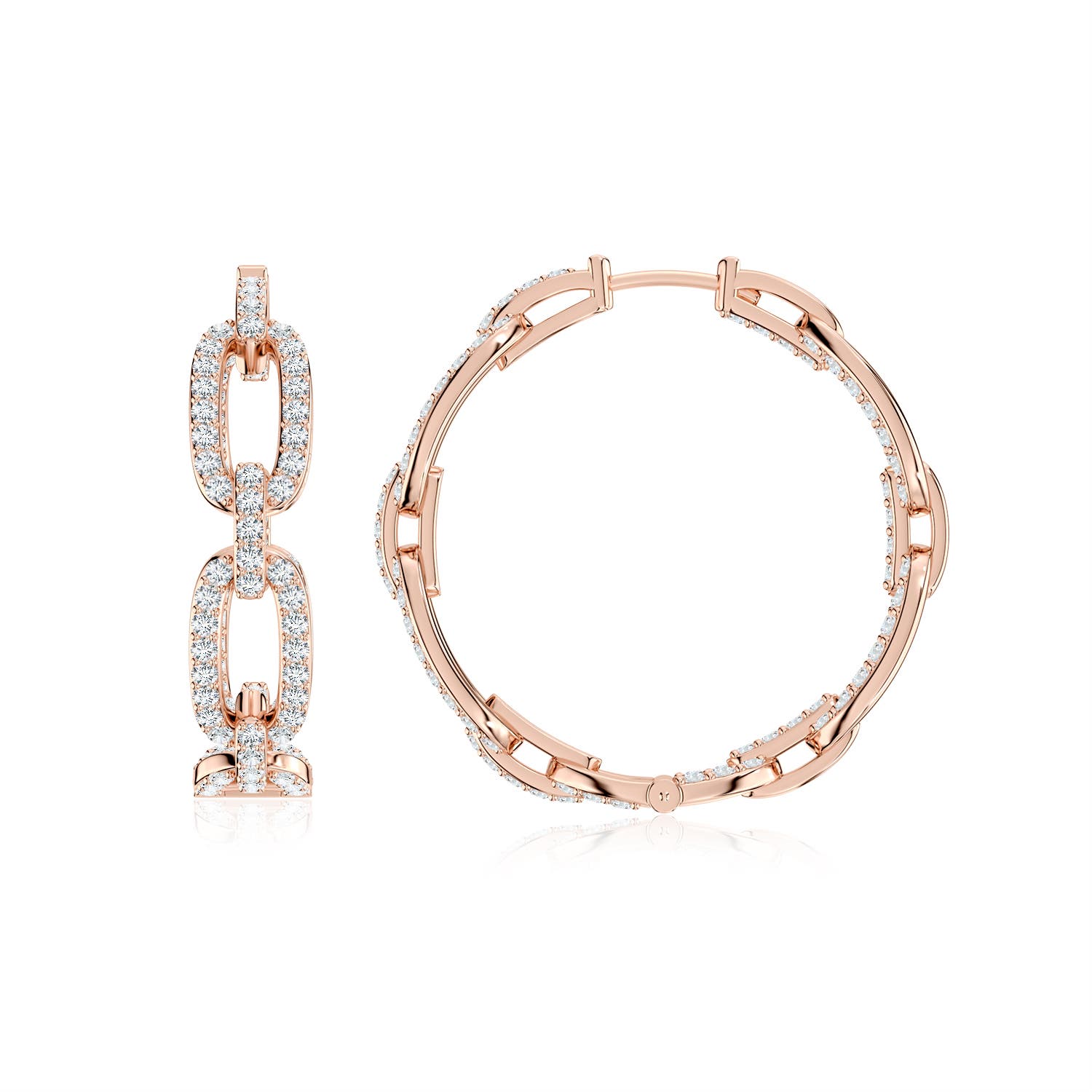 1.3mm GVS2 Chain Link Diamond Inside-Out Hoop Earrings in 18K Rose Gold